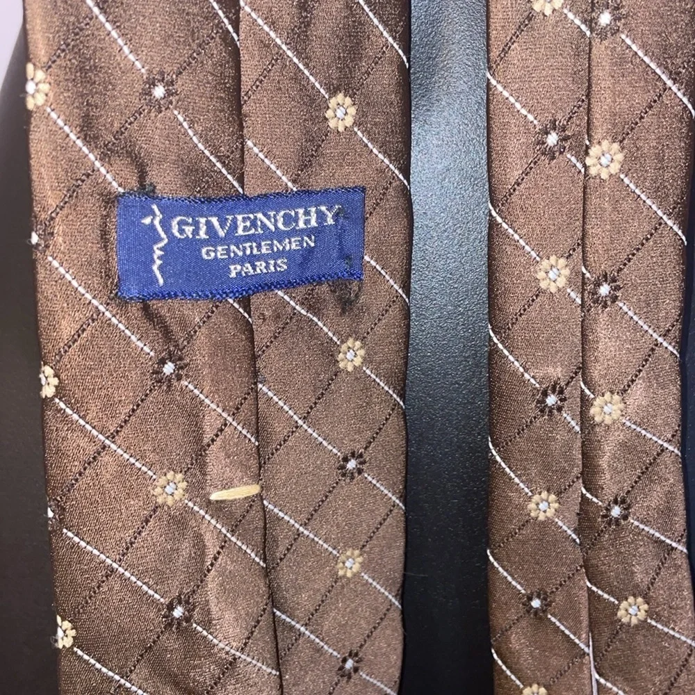 Givenchy Brown Floral Embroidered Polyester Vintage Necktie Tie